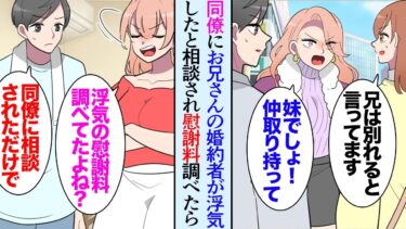 【セカイノフシギ】【漫画】同僚のお兄さんが婚約者に浮気された事を相談された俺。浮気の慰謝料を調べていたら同棲中の彼女に誤解され貶された「出ていけ！」→後日、お兄さんの浮気相手が同僚の前に現れ同僚を助けたら【マンガ動画】